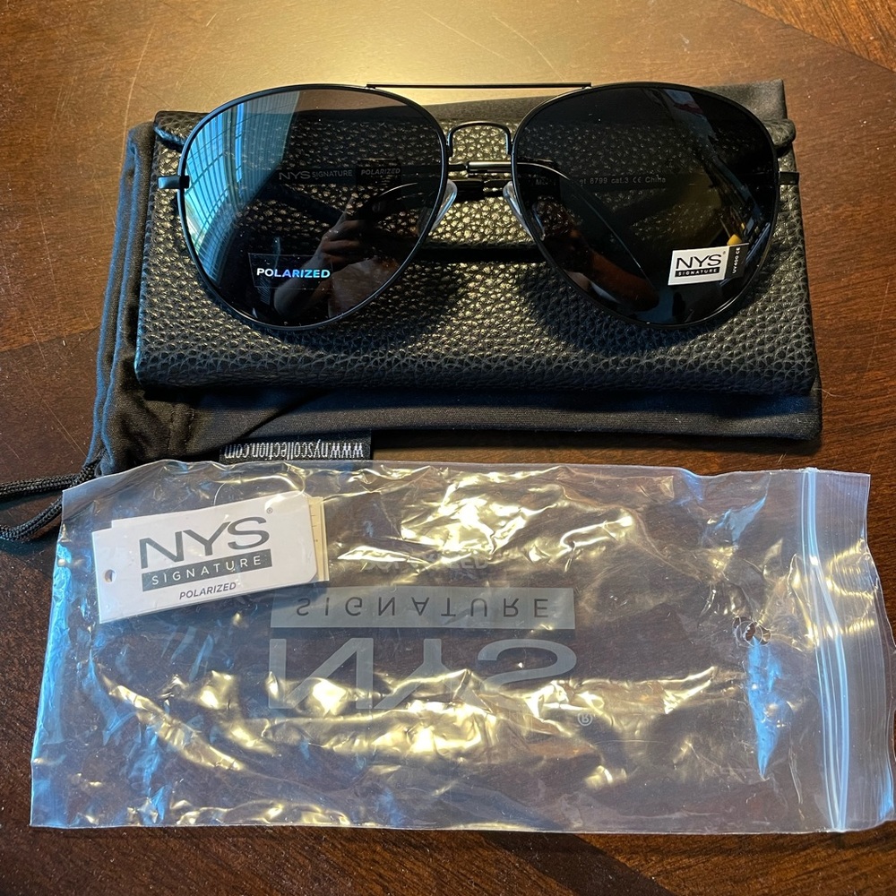 Brand new NYS polarized black aviator sunglasses